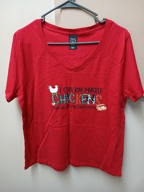 Hanes Red V-Neck Graphic Chicken Tee